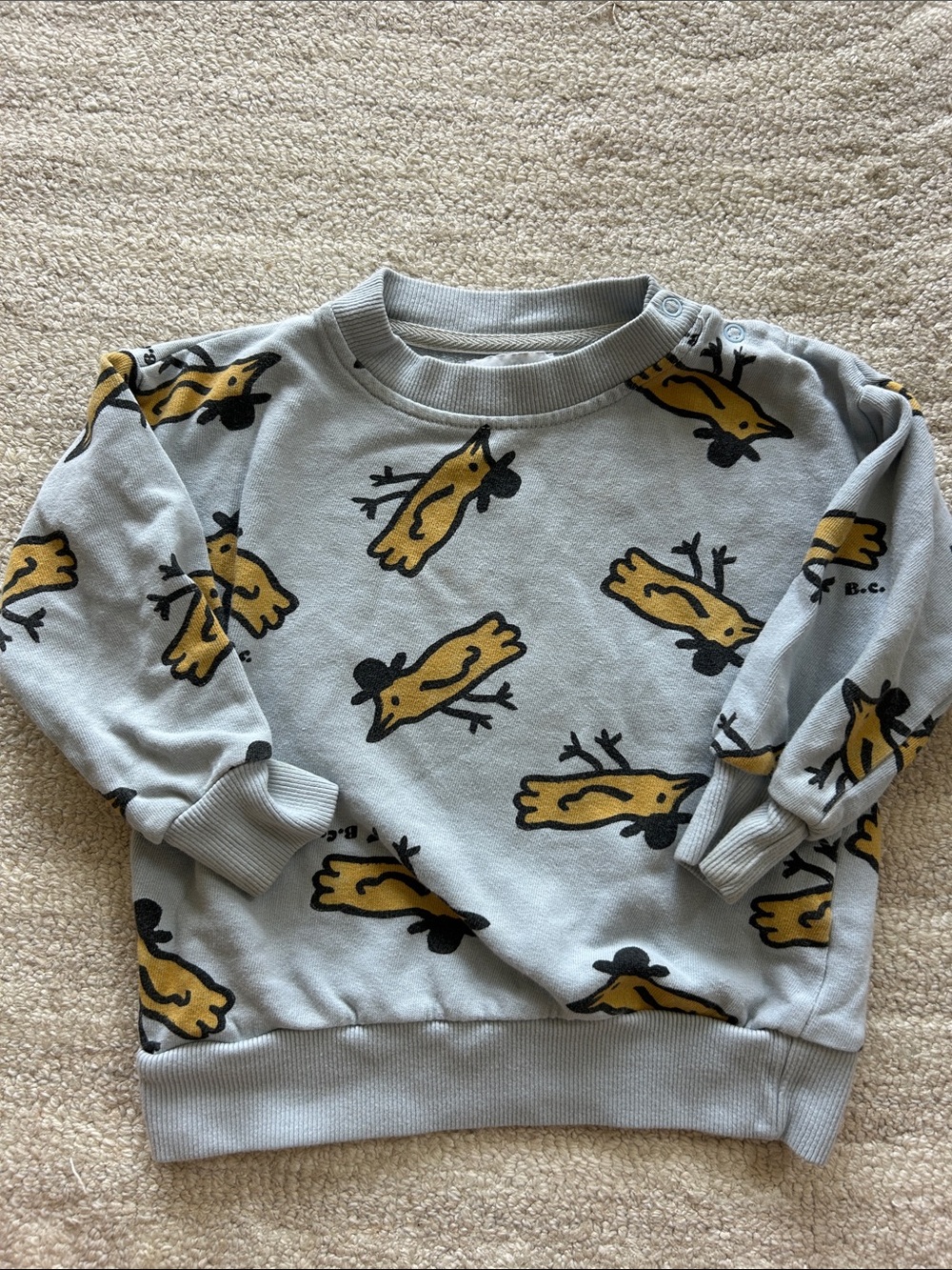 Bobo Choses Light Gray Sweatshirt with Yellow Bird Print